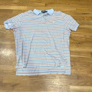 Polo Ralph Lauren Mens XL Blue Orange Striped Short Sleeve Cotton Polo Shirt